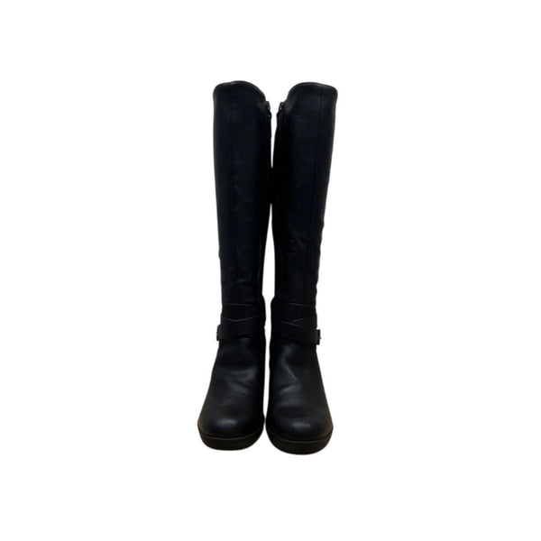 Dr. Scholl’s Black Leather/Fabric  Buckle Detail Knee-High Prairie Boots Sz 10M