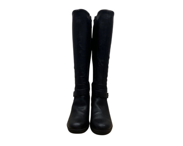 Dr. Scholl’s Black Leather/Fabric Buckle Detail Knee-High Prairie Boots Sz 10M