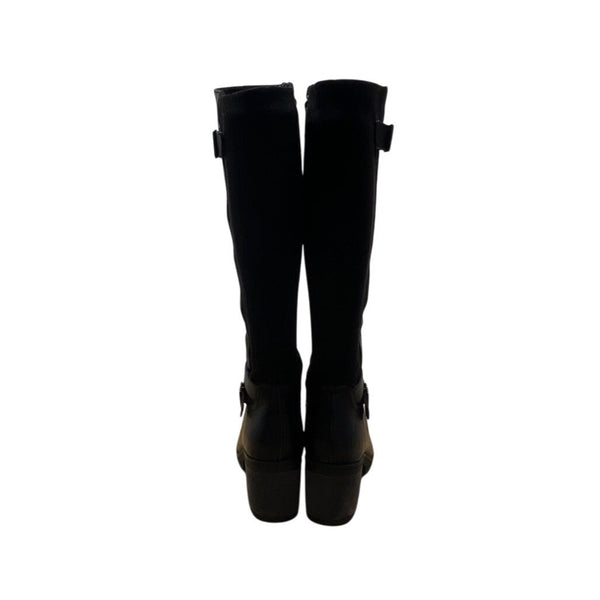 Dr. Scholl’s Black Leather/Fabric Buckle Detail Knee-High Prairie Boots Sz 10M