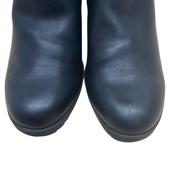 Dr. Scholl’s Black Leather/Fabric  Buckle Detail Knee-High Prairie Boots Sz 10M