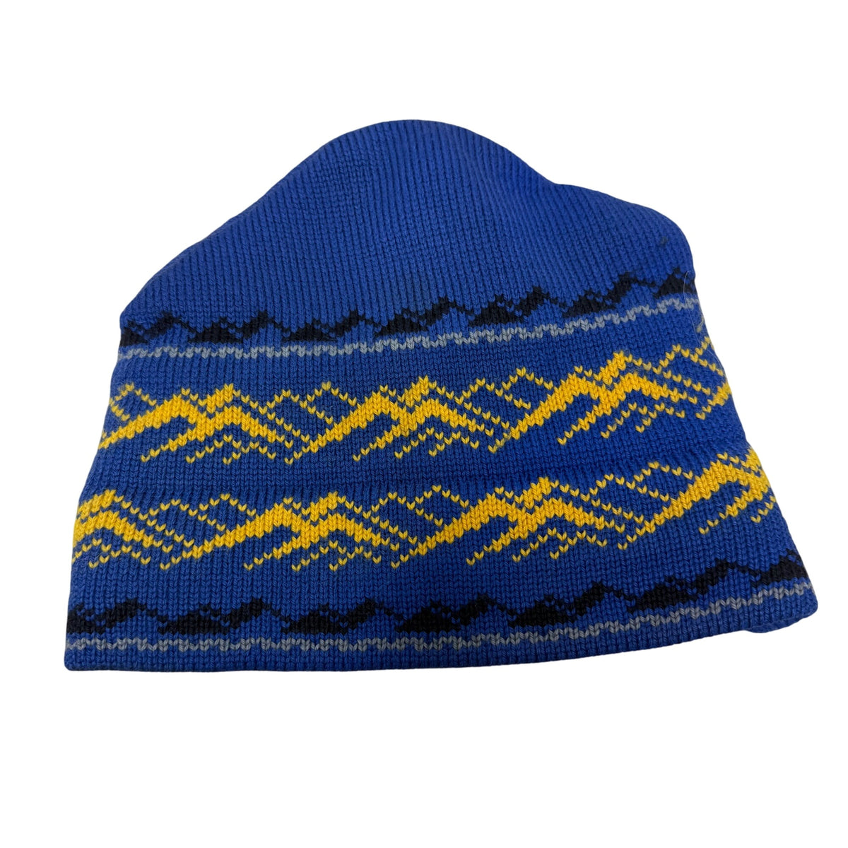 Vermont Originals Blue Wool Patterned Knit Beanie Hand Crafted USA Fleece Lined