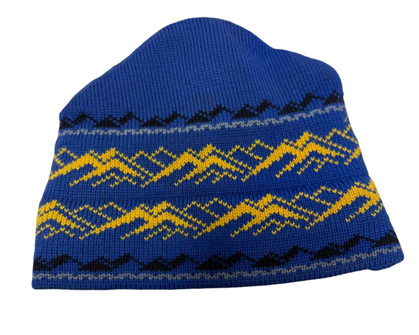Vermont Originals Blue Wool Patterned Knit Beanie Hand Crafted USA Fleece Lined