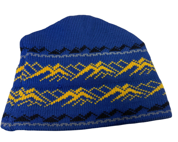 Vermont Originals Blue Wool Patterned Knit Beanie Hand Crafted USA Fleece Lined