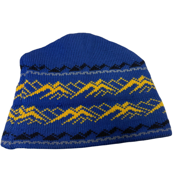 Vermont Originals Blue Wool Patterned Knit Beanie Hand Crafted USA Fleece Lined