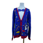 Jolly Sweaters Blue & Red Acrylic Christmas Cardigan XL Holiday Festive - New
