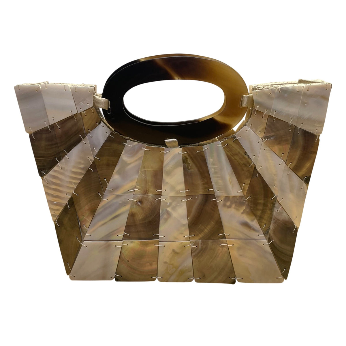 Mad Design Women’s Ivory Multicolor Shell With Tortoise Handle Elegant Clutch