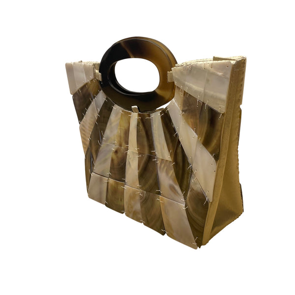 Mad Design Women’s Ivory Multicolor Shell With Tortoise Handle Elegant Clutch