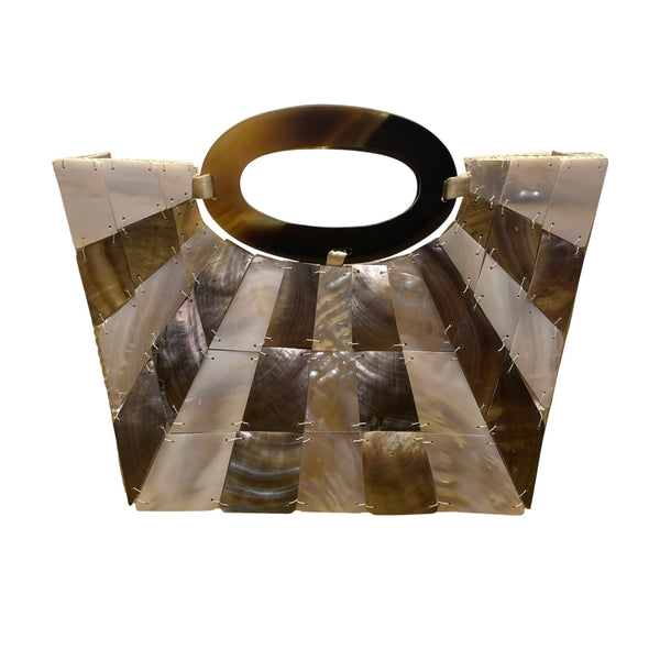 Mad Design Women’s Ivory Multicolor Shell With Tortoise Handle Elegant Clutch