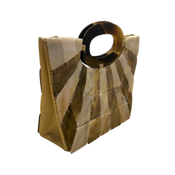 Mad Design Women’s Ivory Multicolor Shell With Tortoise Handle Elegant Clutch