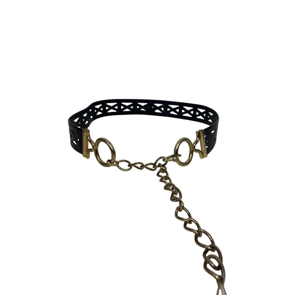 Black & Gold Womens Faux Leather Choker Chain Design Adjustable Vintage Style
