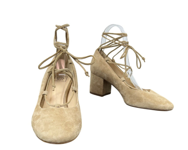 The Shoe Box Womens Suede Lace-Up Block Heel Pumps Size 37 Beige
