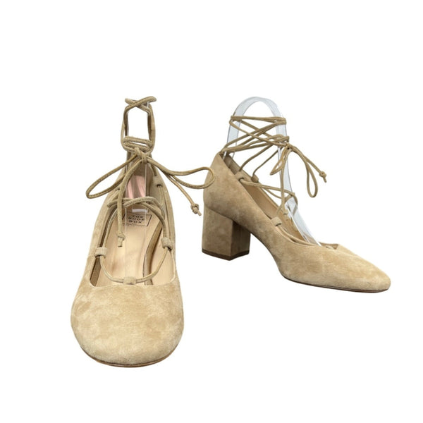 The Shoe Box Womens Suede Lace-Up Block Heel Pumps Size 37 Beige