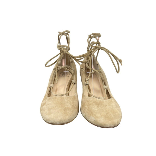 The Shoe Box Womens Suede Lace-Up Block Heel Pumps Size 37 Beige
