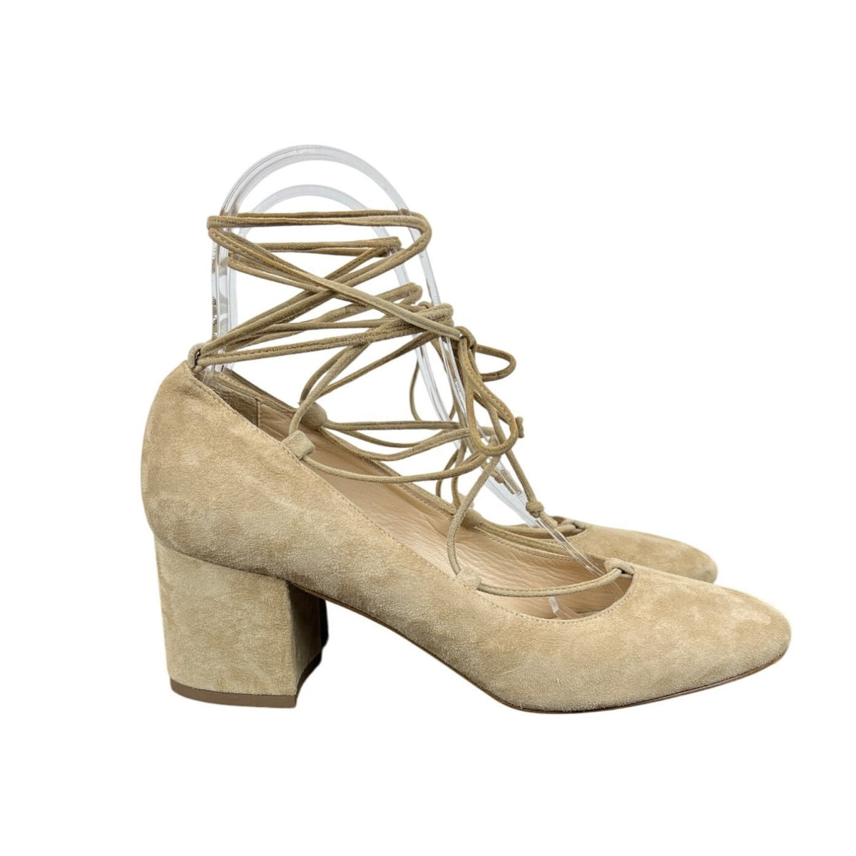 The Shoe Box Womens Suede Lace-Up Block Heel Pumps Size 37 Beige