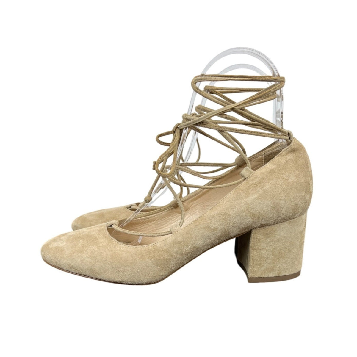The Shoe Box Womens Suede Lace-Up Block Heel Pumps Size 37 Beige