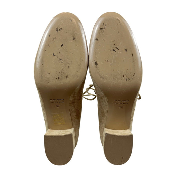 The Shoe Box Womens Suede Lace-Up Block Heel Pumps Size 37 Beige