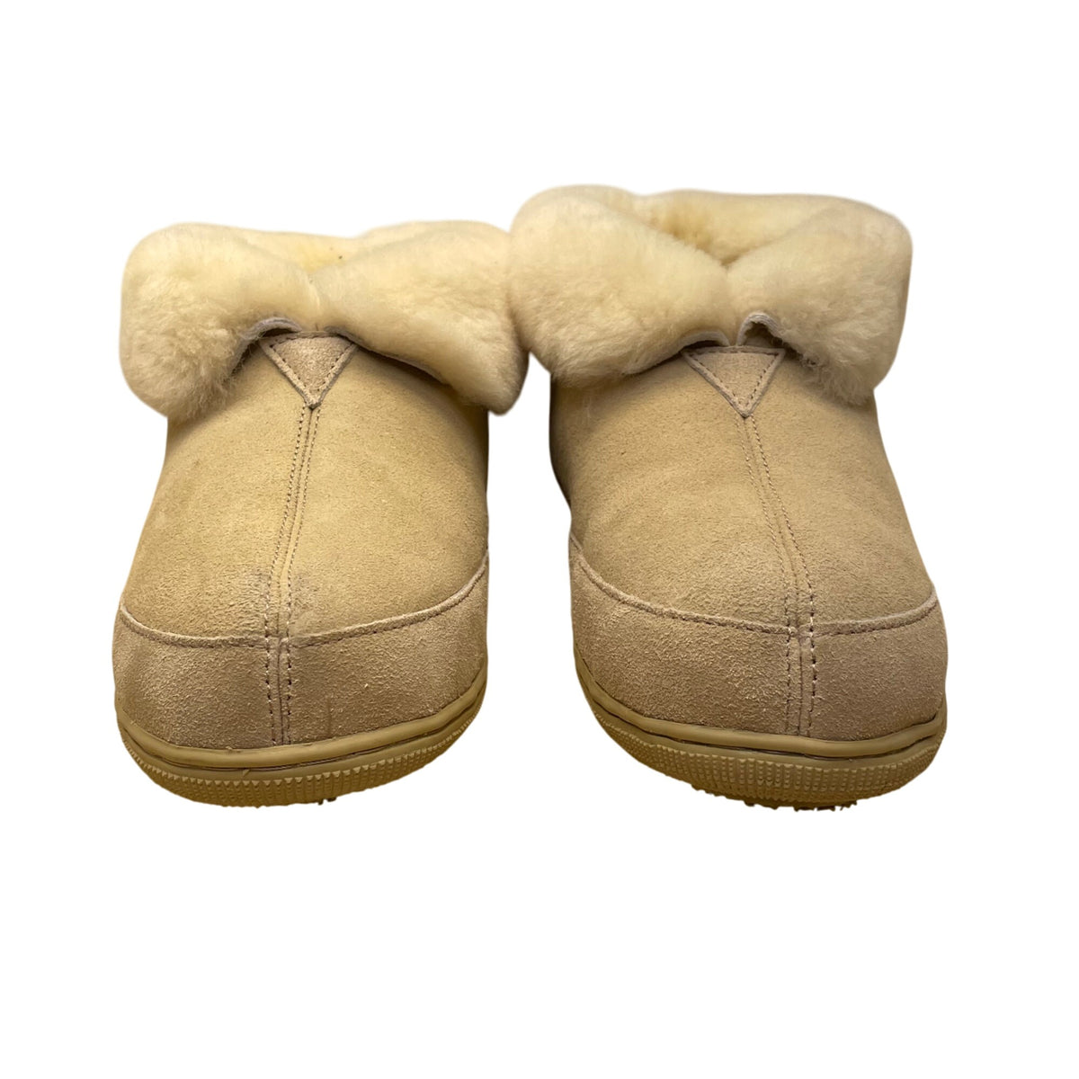 Shearling Supreme Unisex Beige Suede Cozy Sheepskin Rolltop Slippers Sz W11/M10
