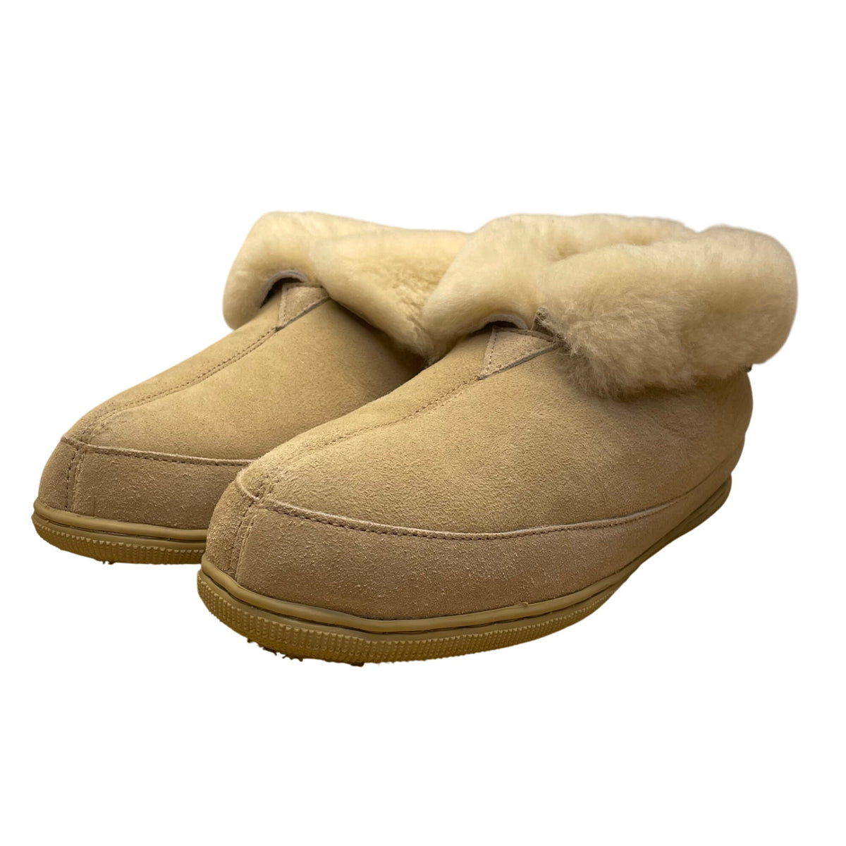 Shearling Supreme Unisex Beige Suede Cozy Sheepskin Rolltop Slippers Sz W11/M10