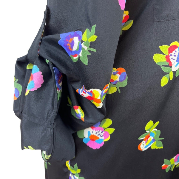 Eclair Black Floral Long Sleeve Tunic Blouse With Button Accents