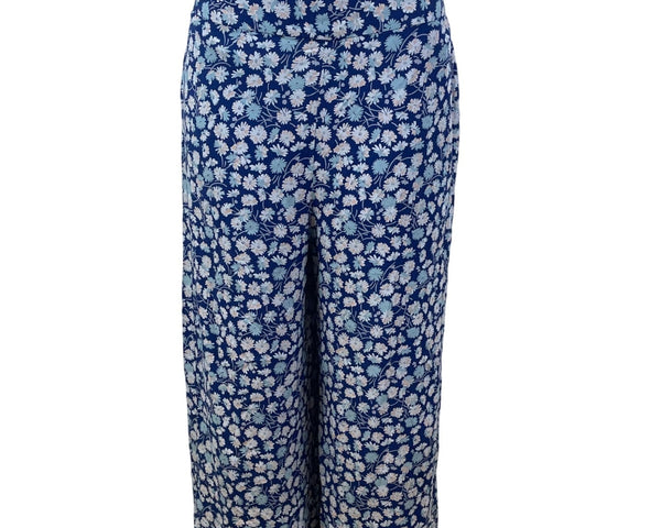 Modelwee Womens Blue Floral Print Pants  Relaxed Fit Soft Size L