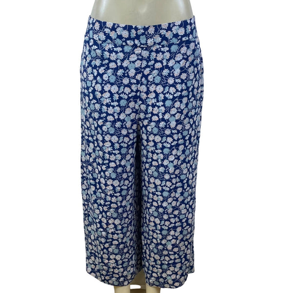 Modelwee Womens Blue Floral Print Pants  Relaxed Fit Soft Size L