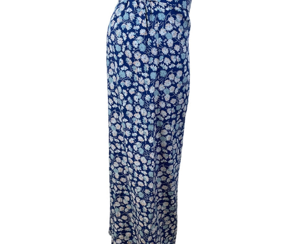 Modelwee Womens Blue Floral Print Pants  Relaxed Fit Soft Size L