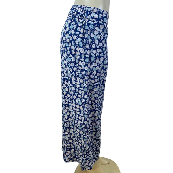 Modelwee Womens Blue Floral Print Pants  Relaxed Fit Soft Size L