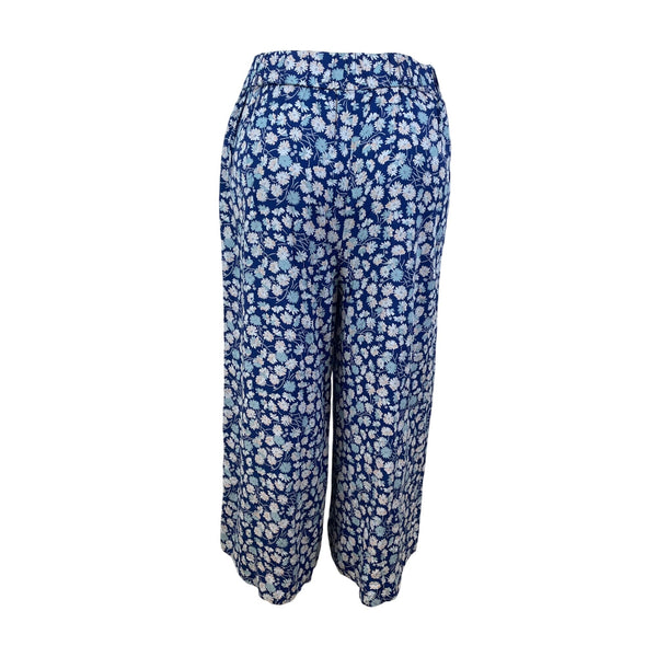 Modelwee Womens Blue Floral Print Pants  Relaxed Fit Soft Size L