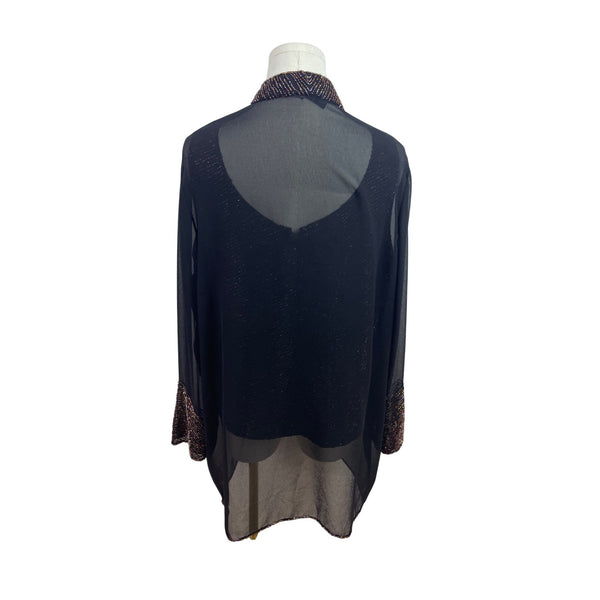 Jkara Black & Gold Sleeveless Top With Sheer Long Sleeve Jacket Set Size 14