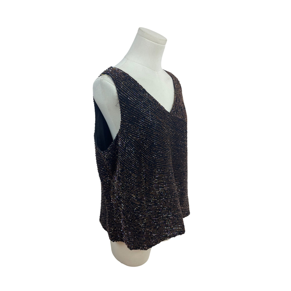 Jkara Black & Gold Sleeveless Top With Sheer Long Sleeve Jacket Set Size 14