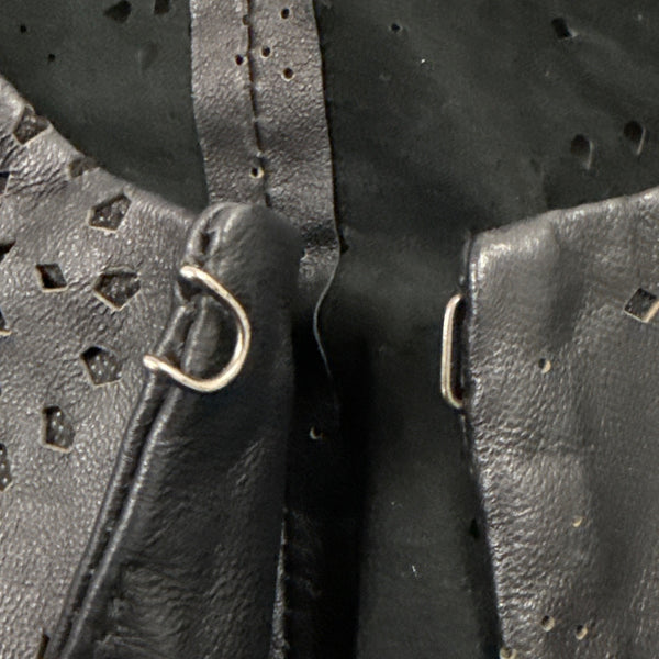 Neiman Marcus Women Black Perforated Leather Jacket Laser Cut Open Front Size XL