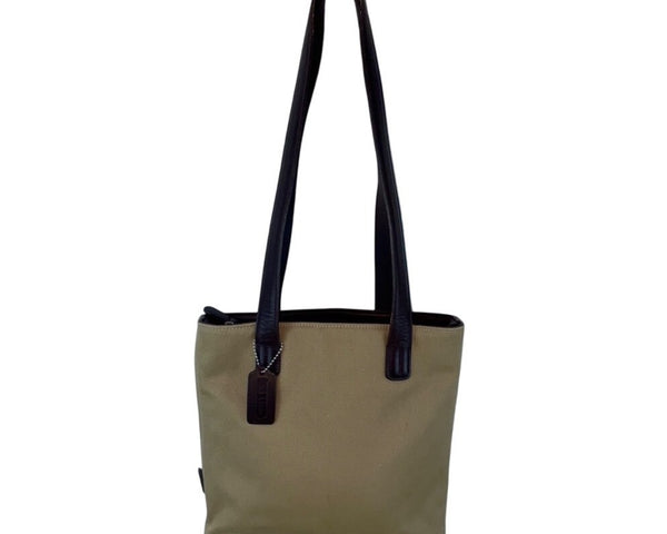 Coach Women’s Beige Canvas & Wine Leather Piping Greenwich Tote Bag Size M