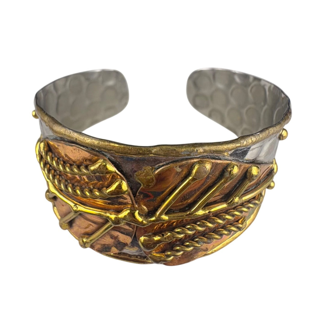 Mixed Metal Women’s Gold Tone Copper Leaf Design Cuff Bracelet Adjustable Unique