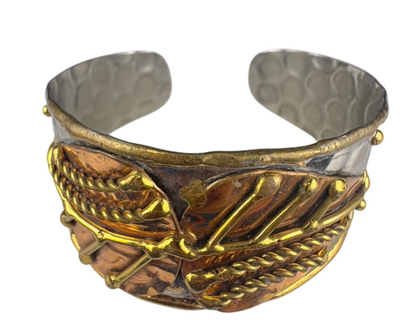 Mixed Metal Women’s Gold Tone Copper Leaf Design Cuff Bracelet Adjustable Unique
