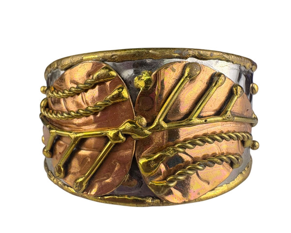 Mixed Metal Women’s Gold Tone Copper Leaf Design Cuff Bracelet Adjustable Unique