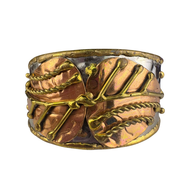 Mixed Metal Women’s Gold Tone Copper Leaf Design Cuff Bracelet Adjustable Unique