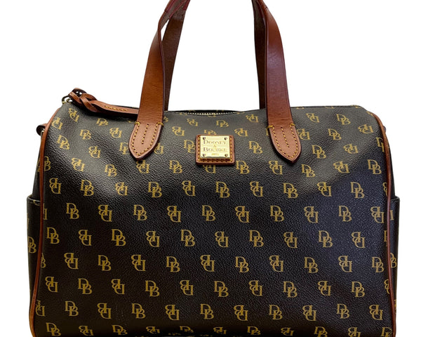 Dooney & Bourke Brown & Tan Monogram With Leather Crossbody Strap Satchel Bag
