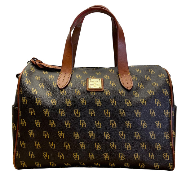 Dooney & Bourke Brown & Tan Monogram With Leather Crossbody Strap Satchel Bag