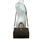 Dooney & Bourke Brown & Tan Monogram With Leather Crossbody Strap Satchel Bag