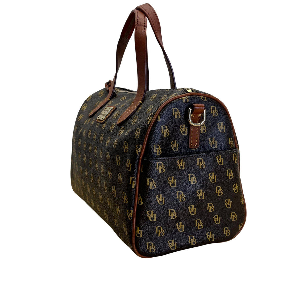 Dooney & Bourke Brown & Tan Monogram With Leather Crossbody Strap Satchel Bag