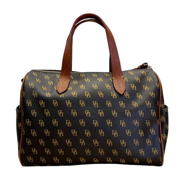 Dooney & Bourke Brown & Tan Monogram With Leather Crossbody Strap Satchel Bag