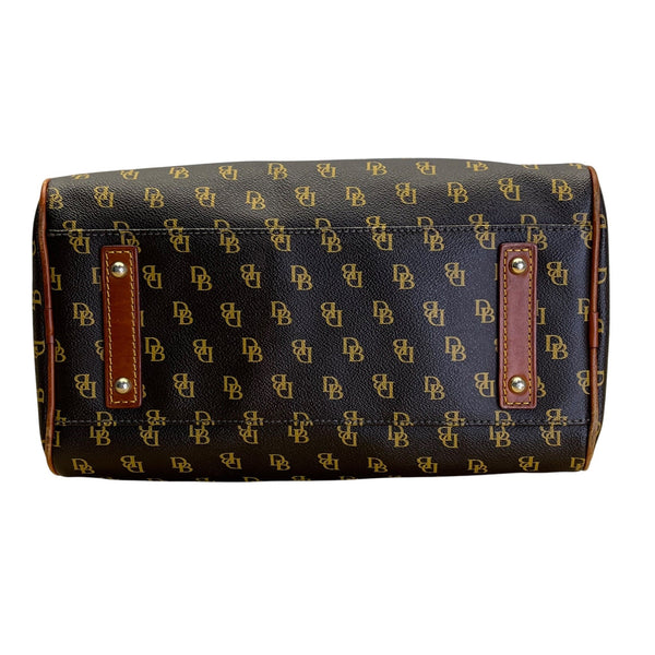 Dooney & Bourke Brown & Tan Monogram With Leather Crossbody Strap Satchel Bag