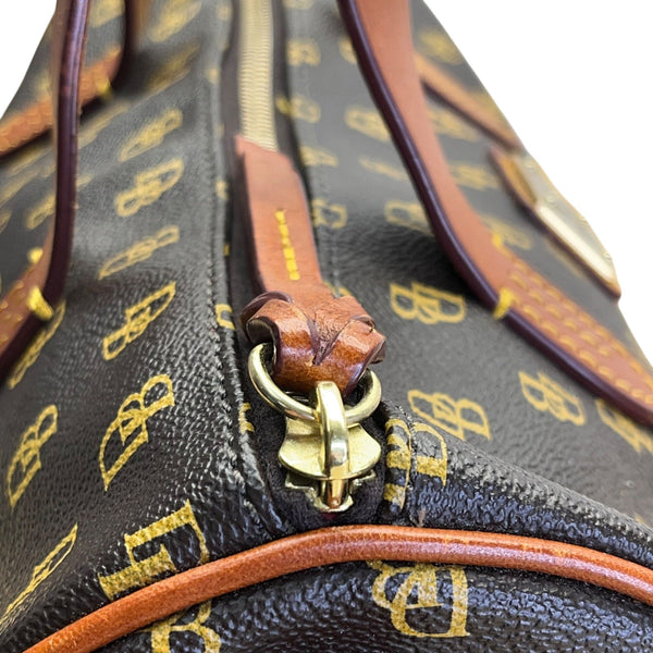 Dooney & Bourke Brown & Tan Monogram With Leather Crossbody Strap Satchel Bag