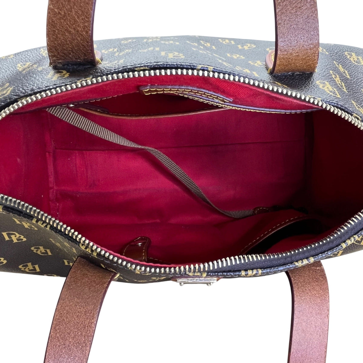 Dooney & Bourke Brown & Tan Monogram With Leather Crossbody Strap Satchel Bag