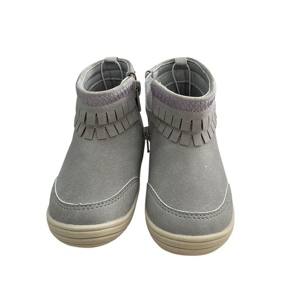 Stride Rite Girls Silver Synthetic Fringe Boots Size 6M Comfortable Slip-On Shoes