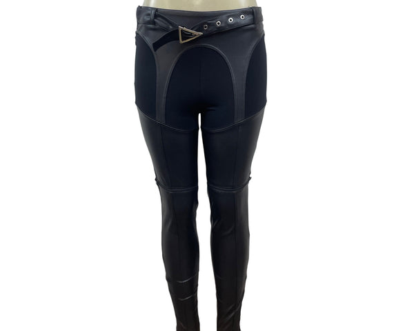 Manière De Voir High-Waisted Black Leather Leggings With Belt Detail Size 4 - New