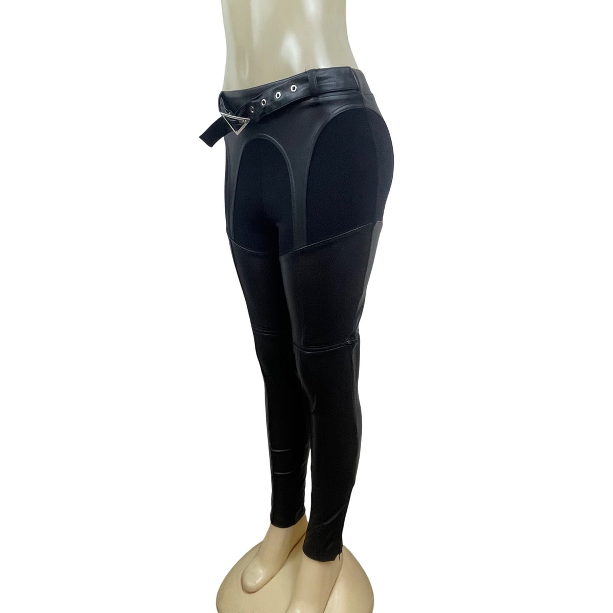 Manière De Voir High-Waisted Black Leather Leggings With Belt Detail Size 4 - New