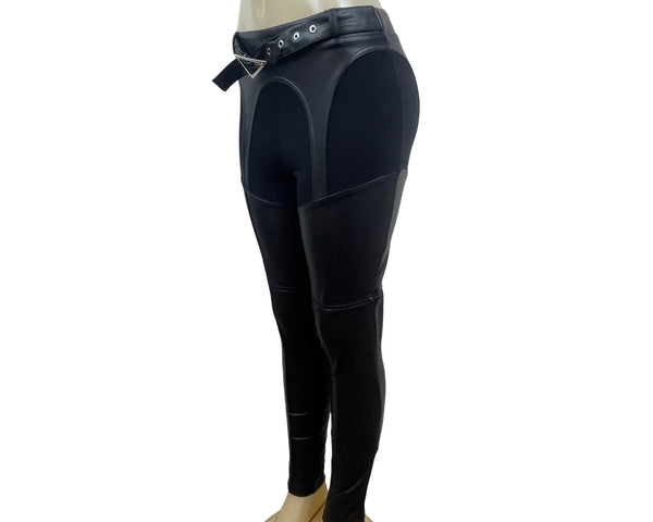 Manière De Voir High-Waisted Black Leather Leggings With Belt Detail Size 4 - New