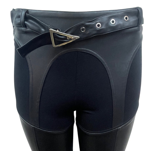 Manière De Voir High-Waisted Black Leather Leggings With Belt Detail Size 4 - New