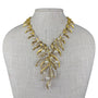 Gold Tone Womens Necklace W/ Faux Pearls & Crystals Branch Design